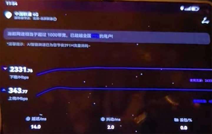华为MateX5网络速度超过99%网友，上行330兆！